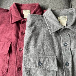 LL Bean Chamois Shirts in cranberry and charcoal size Large Tall slightly fitted